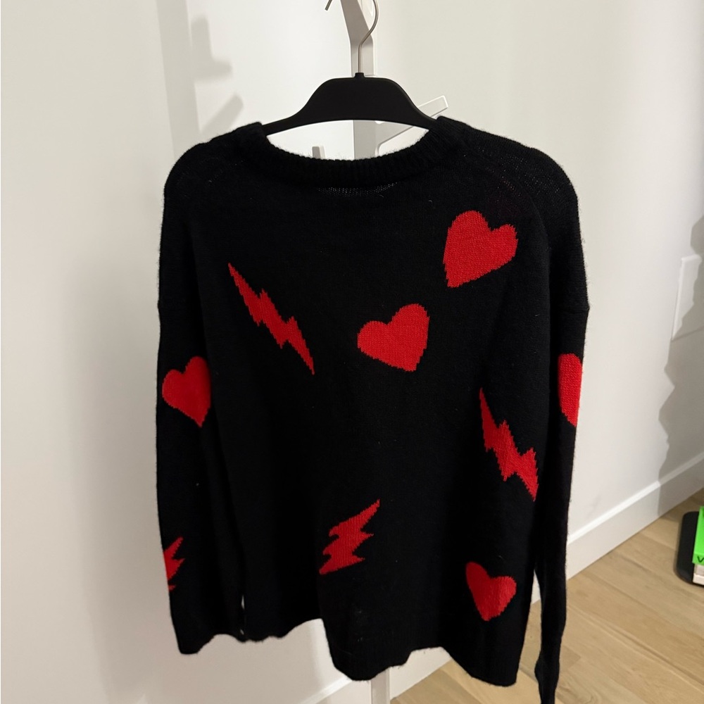 Zadig & Voltaire Black Sweater with Red Hearts and Lightning - Picture 2 of 2